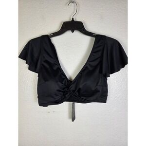 City Chic Ingrid Cap Sleeve Bikini Top Black Twisted Front Swim Size S 16
